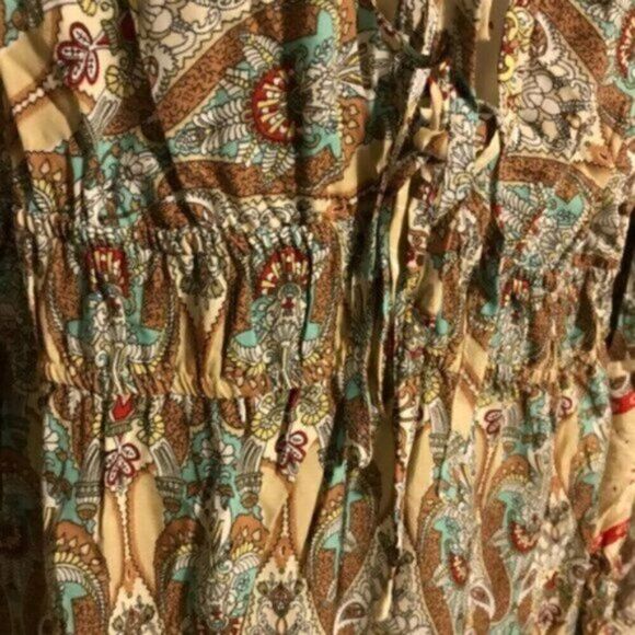 Bohemian Floral Print Woven Bell Sleeve Flounce Gypsy Maxi Dress XL - Picture 11 of 14